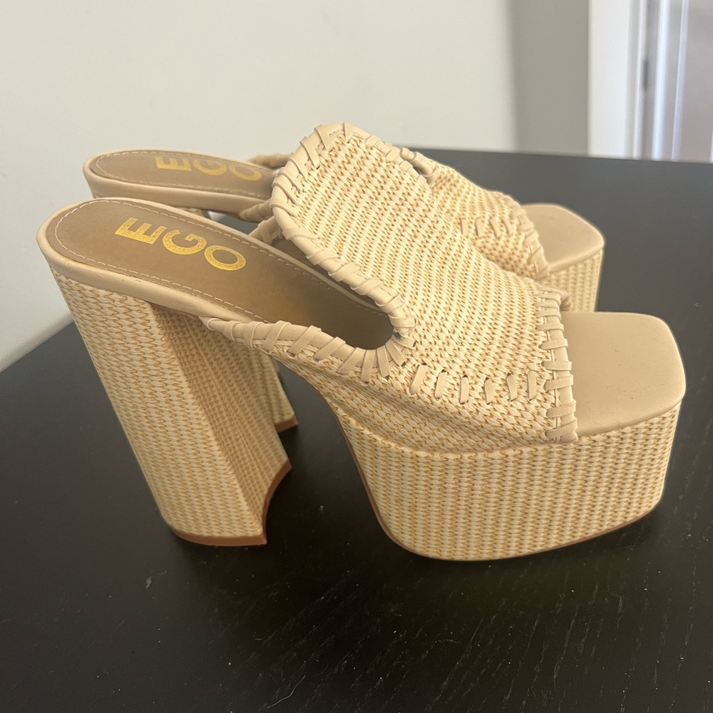 EGO Cream Platform Mule Sandals with Chunky Heel